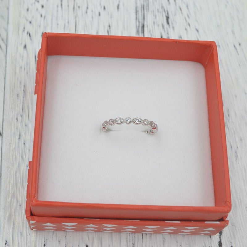 espere Milgrain Marquise & Round Cubic Zirconia Half Eternity Ring Stacking Infinity Wedding Band Sterling Silver Rings Rhodium Plated Size 6 - Image 5
